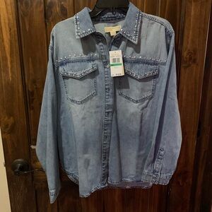 Michael Kors Studded Light Blue Button Down Shirt
